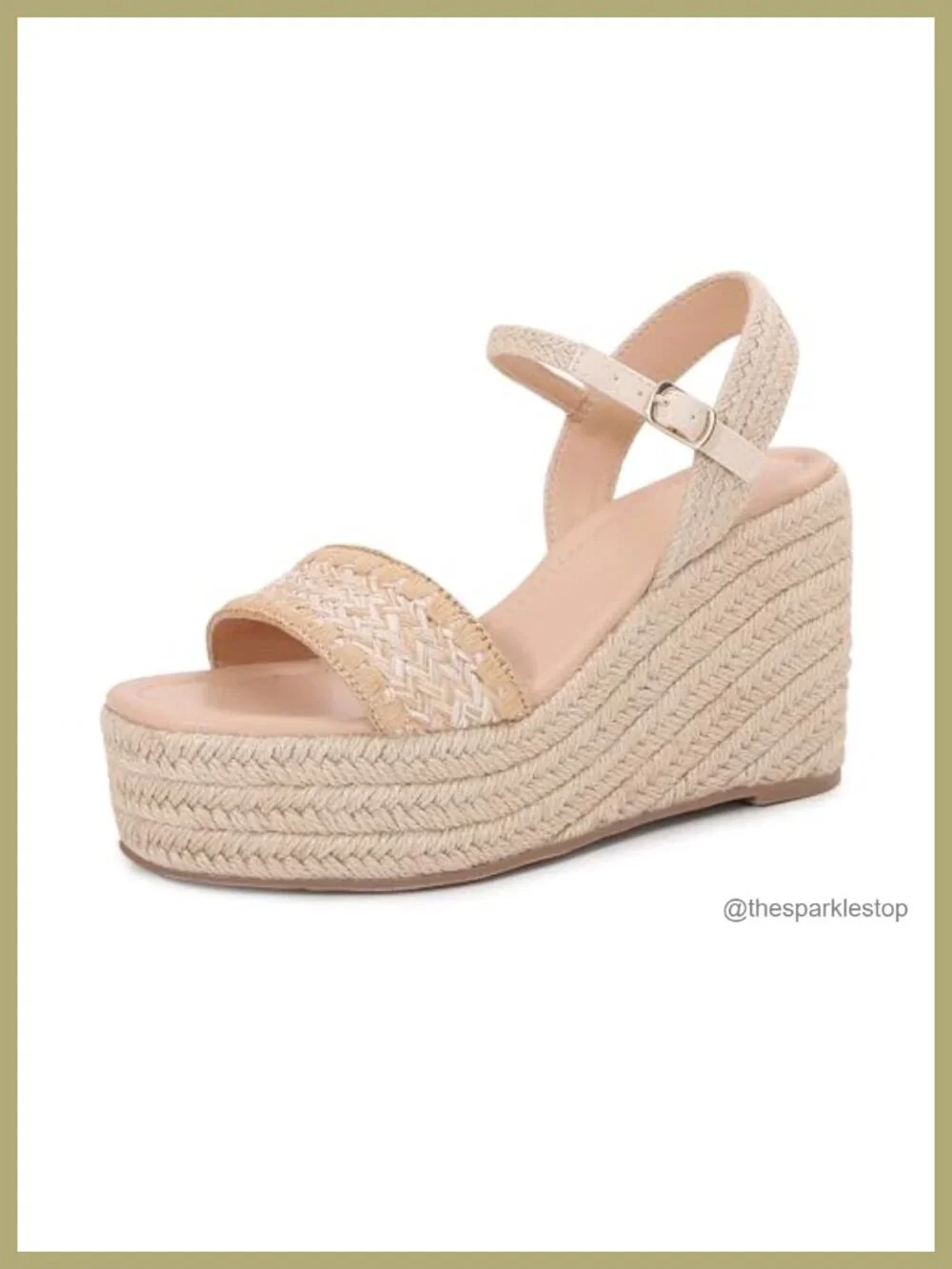 Women's Raffia Strap Espadrille Wedge Sandals Ankle Buckle Platform Summer